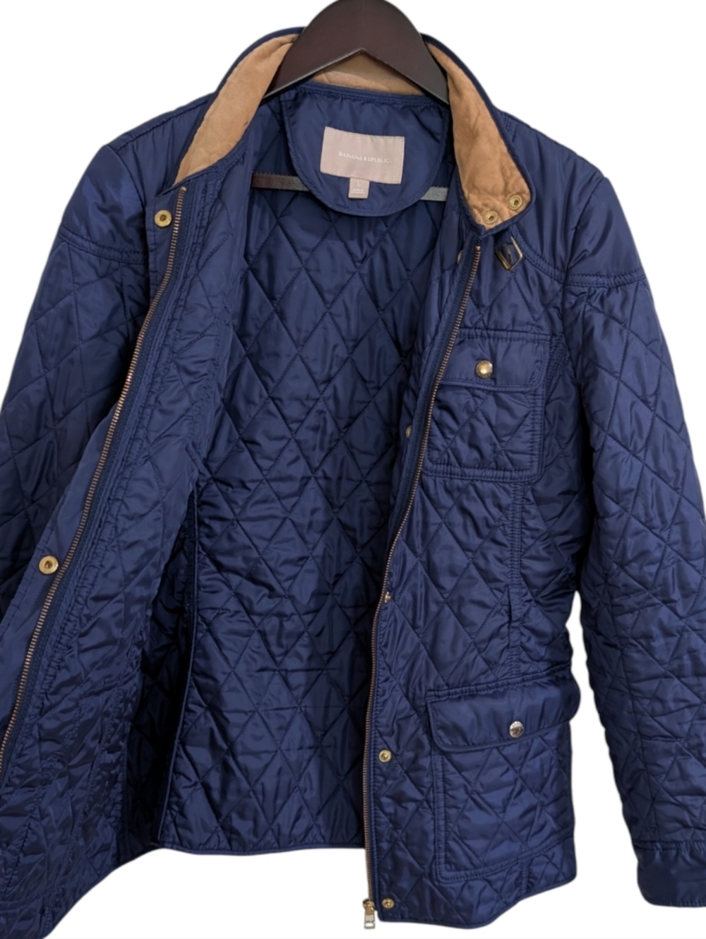 ​Banana Republic Quilted Utility Jacket Navy Corduroy Collar Large - Picture 4 of 8